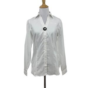 American Airlines Shirt Womens 0 White Cotton Long Sleeve Button Up Uniform Top